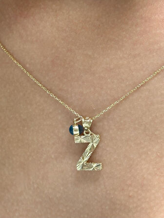  14 Ayar Altın Nazar Boncuklu Z Harfli Zincir