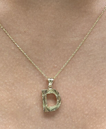  14 Ayar Altın 3 Boyutlu D Harfi