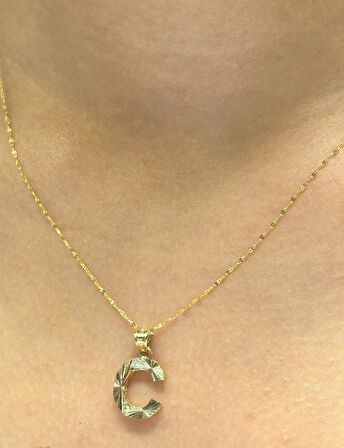 14 Ayar Altın C Harfli Aynalı Zincir