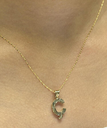  14 Ayar Altın Ç Harfli Aynalı Zincir