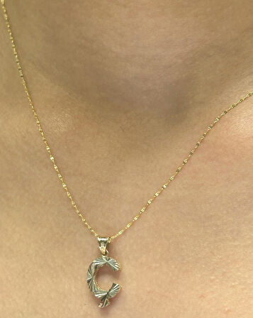  14 Ayar Altın Ç Harfli Aynalı Zincir