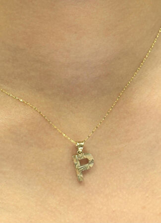 14 Ayar Altın P Harfli Aynalı Zincir