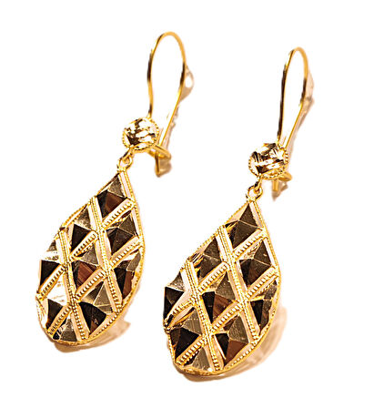  14 Ayar Altın Sallantılı Baklava Model Küpe