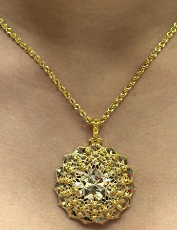  14 Ayar Altın Dorika Toplu Kolye Uclu Halat Zincir 2730