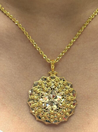  14 Ayar Altın Dorika Toplu Kolye Uclu Halat Zincir 2730