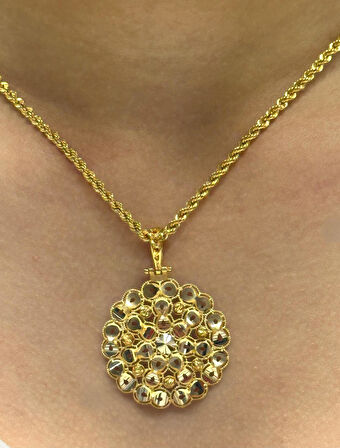  14 Ayar Altın Dorika Toplu Kolye Uclu Halat Zincir