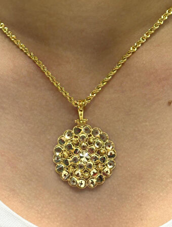  14 Ayar Altın Dorika Toplu Kolye Uclu Halat Zincir