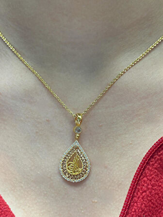 14 Ayar Altın Tuğra Kolye Uçlu Halat Zincir