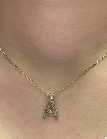 Altın 3 Boyutlu A Harfli Ataç Zincir