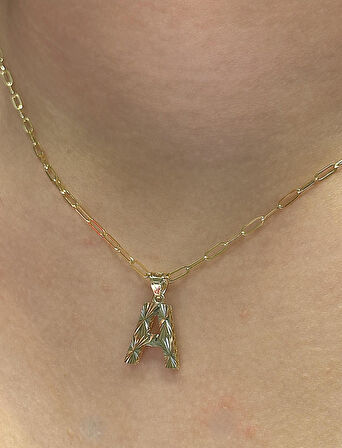 Altın 3 Boyutlu A Harfli Ataç Zincir