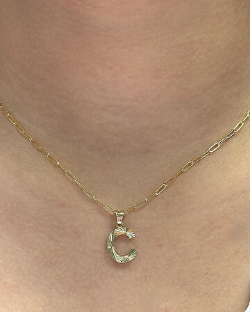  Altın 3 Boyutlu C Harfli Ataç Zincir