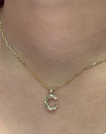  Altın 3 Boyutlu C Harfli Ataç Zincir