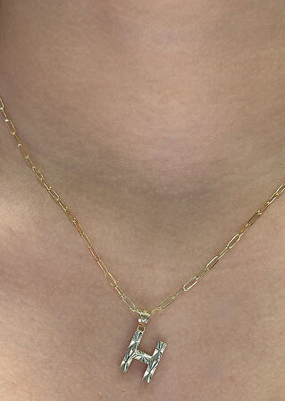  Altın 3 Boyutlu H Harfli Ataç Zincir