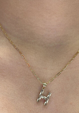  Altın 3 Boyutlu H Harfli Ataç Zincir