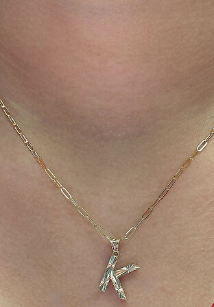  Altın 3 Boyutlu K Harfli Ataç Zincir