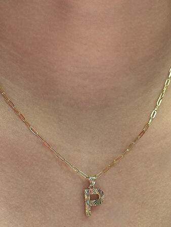  Altın 3 Boyutlu P Harfli Ataç Zincir