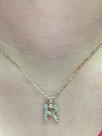 Altın 3 Boyutlu R Harfli Ataç Zincir