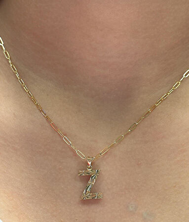  Altın 3 Boyutlu Z Harfli Ataç Zincir