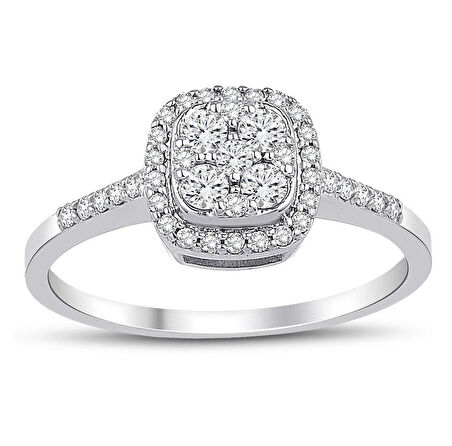 Beyaz Altın Coronet Taşlı Baget Yüzük 34286