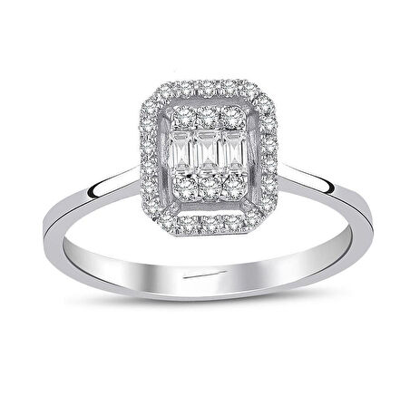 Beyaz Altın Baget Taşlı Yüzük 34287