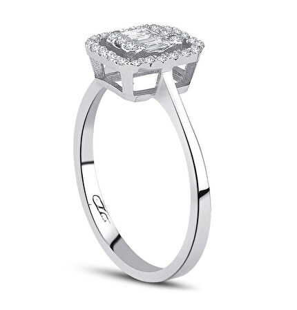 Beyaz Altın Baget Taşlı Yüzük 34287