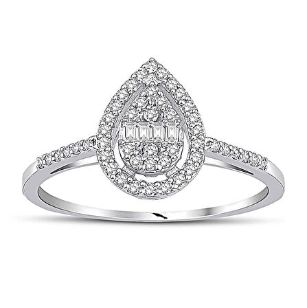 Beyaz Altın Baget Taş Yüzük 34289