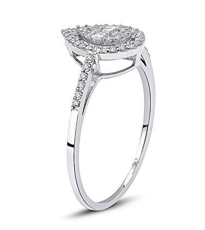 Beyaz Altın Baget Taş Yüzük 34289