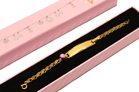 Altın Pembe Taşlı Pullu Model Bebek Künyesi