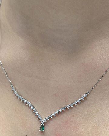  14 Ayar Altın Yeşil Taşlı Damla Model Su Yolu Düğün-Nişan Seti