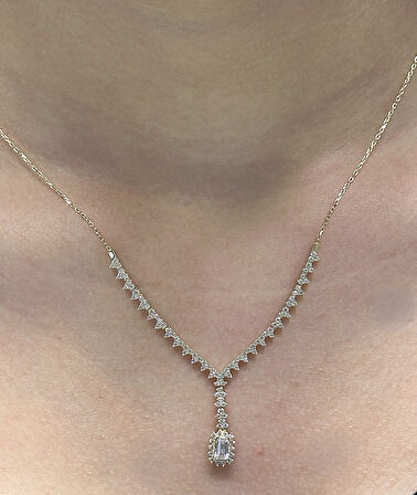  14 Ayar Altın Kare Baget Taşlı Su Yolu Düğün-Nişan Seti