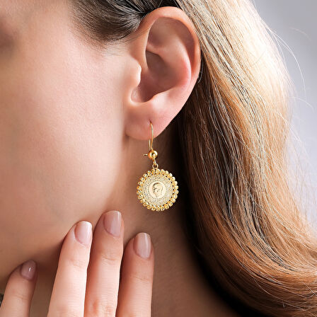 14 Ayar Altın Mengeçli Çeyrek Altın Küpe