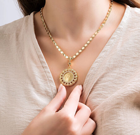  22 Ayar Çeyrek Altınlı Pullu Zincir