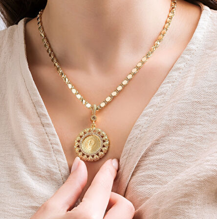  22 Ayar Çeyrek Altınlı Pullu Zincir