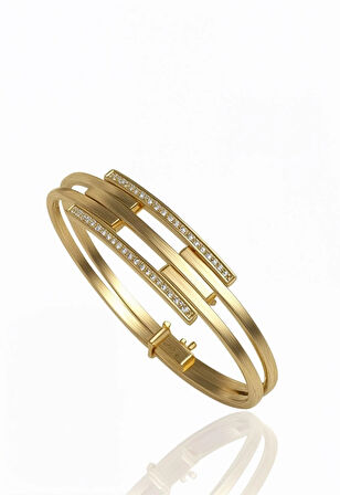 Altın Taşlı Kaburga Kelepçe Bilezik