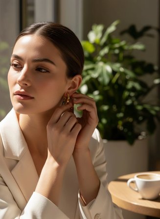  14 Ayar Altın Zikzak Ajda Model Halka Küpe