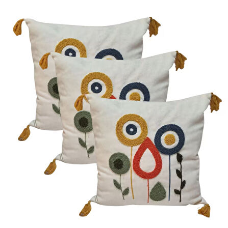 3 adet Fermuarlı Nakışlı Kırlent kılıfı(40x40)