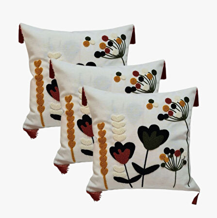 3 adet Fermuarlı Nakışlı Kırlent kılıfı(40x40)