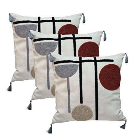 3 adet Fermuarlı Nakışlı Kırlent kılıfı(40x40)