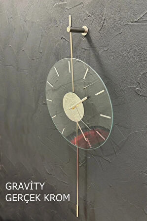 Gravity (GERÇEK KROM) , (yeni Güvenilir Kırılmaz Tamperli Cam ) Modern Dekoratif Camlı Duvar Saati