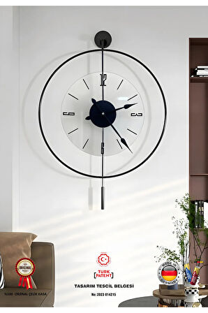 Siyah Luxry Şefaf (YENİ TAMPERLİ KIRILMAZ CAM) - (50X75CM) Metal (MOBİLYA) Duvar Saati