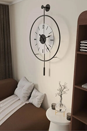 Siyah Luxry Şefaf (YENİ TAMPERLİ KIRILMAZ CAM) - (50X75CM) Metal (MOBİLYA) Duvar Saati