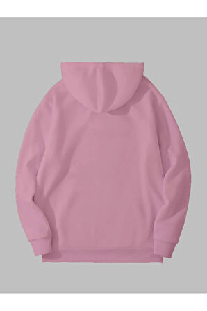 Günaydın Baskılı Unisex Pembe Kanguru Cepli Kapüşonlu Sweatshirt Hoodie | XL