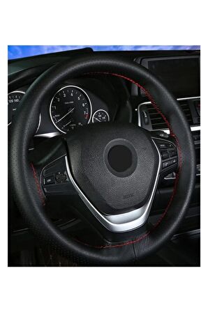 Fiat Doblo 2010 Ve Sonrası Uyumlu Dikmeli Direksiyon Kılıfı Noktalı Kırmızı Ipli (11CM)