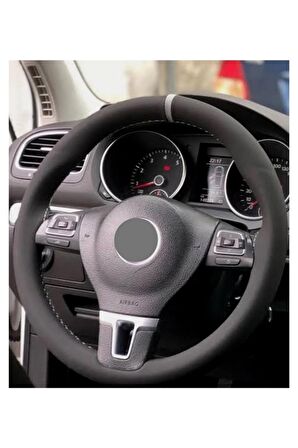 Vw Passat Uyumlu Alkantra Dikmeli Direksiyon Kılıfı Gri Yüzüklü A Plus