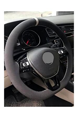 Vw Passat Uyumlu Alkantra Dikmeli Direksiyon Kılıfı Gri Yüzüklü A Plus