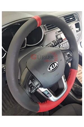 Universal Dikme Deri Direksiyon Kılıfı Iki Renkli Bordo-Siyah Esnek Kokusuz Standart (4PARÇALI)