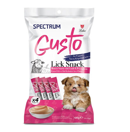 Gusto Lick Snack Kuzu Etli ve Bal Kabaklı Yavru Köpek Sıvı Ödül Maması 15 Gr X 4