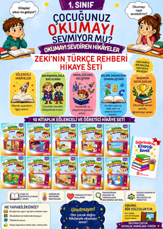 1. Sınıflar İçin Eğlenceli Rengarenk Kitap Okumayı Sevdiren 10'lu Öykü Seti