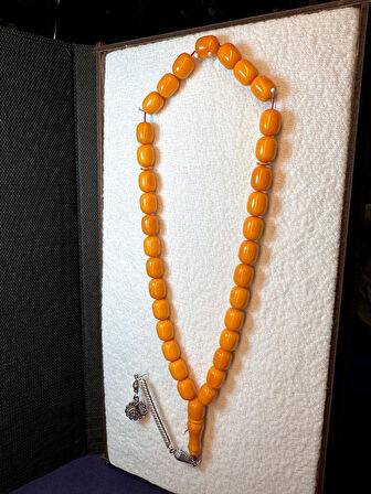 SEVGİLİYE ÖZEL HEDİYE SIKMA ÇUBUK KEHRİBAR TESBİH KAPSÜL KESİM SARI RENK H-1142.