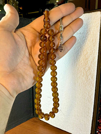 SEVGİLİYE ÖZEL HEDİYE SIKMA ÇUBUK KEHRİBAR TESBİH KÜRE KESİM SARI RENKLİ H-1168.